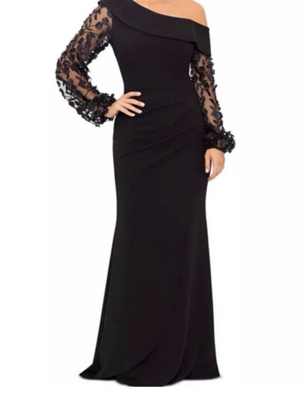 NEW XSCAPE ARIANA OFF THE SHOULDER LONG SLEEVE SCUBA CREPE DRESS SIZE 14